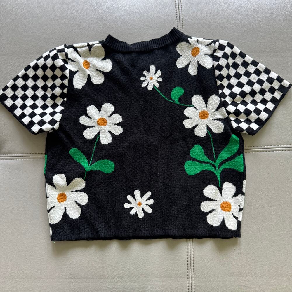 Debut Daisy Women's S Short Sleeve Cropped Coquette Twee Sweater - Picture 3 of 5